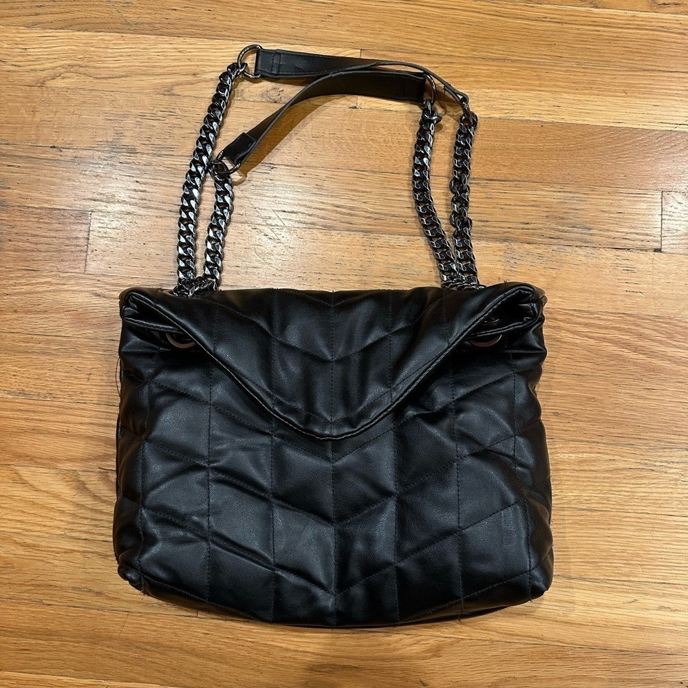 Sondra Roberts Black Quilted Shoulder Bag with Chain Straps - Picture 3 of 5